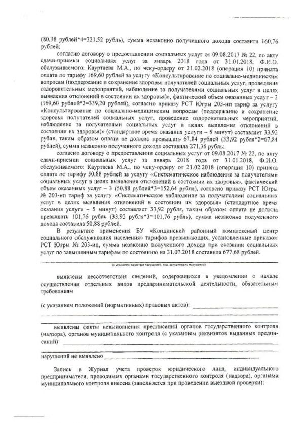 Акт проверки органом государственного контроля (надзора), органом муниципального контроля физического лица № 10 от 31.07.2018